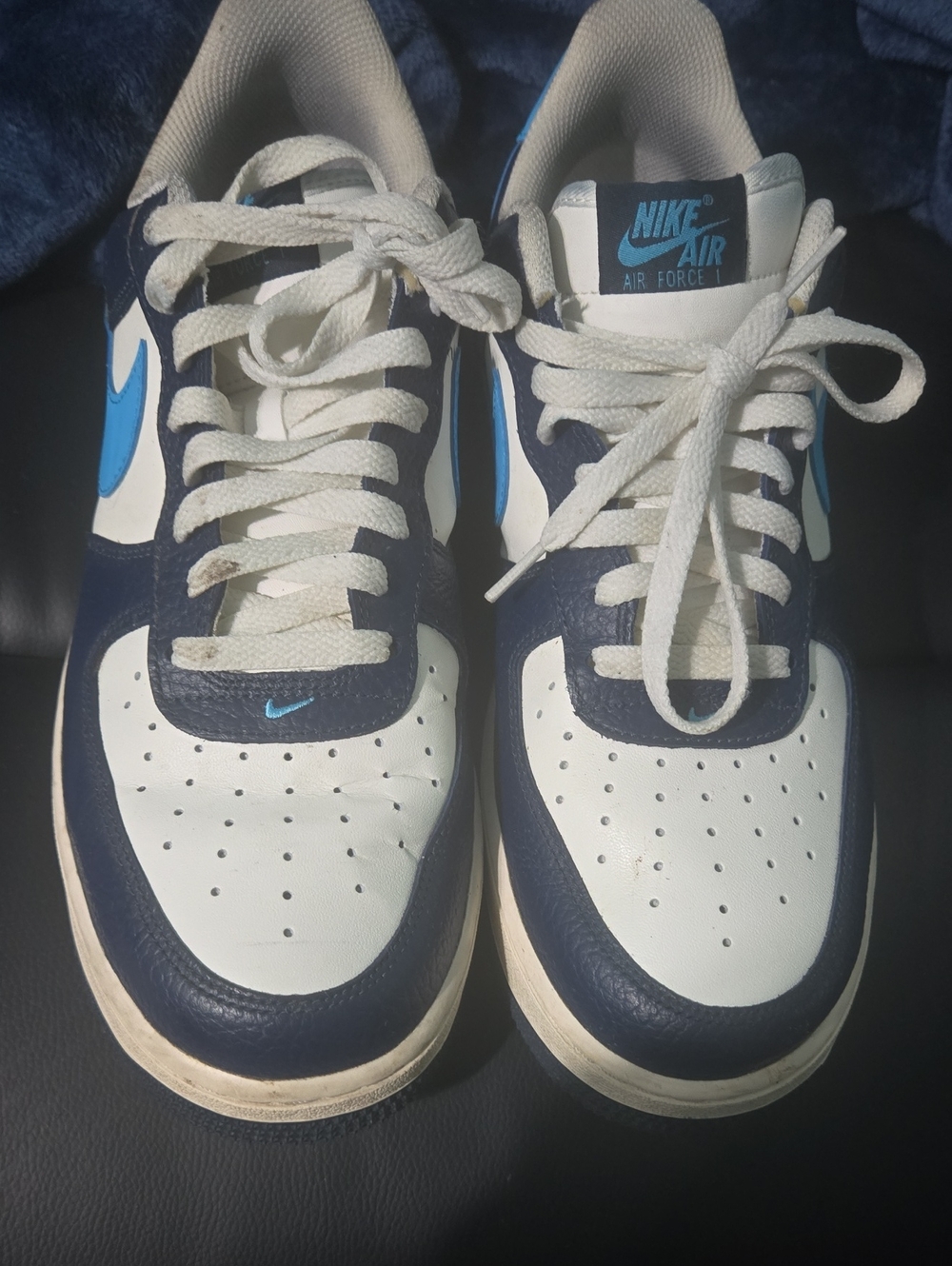 Nike Air Force 1 Low White Navy with Light Blue Swoosh